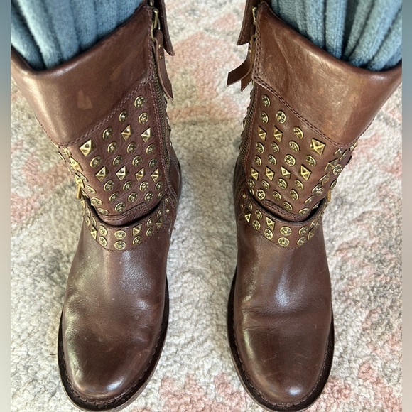 UGG Brown Leather Studded Motorcycle Boots - Picture 2 of 9